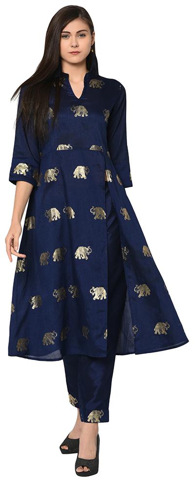 

ZIYAA Women Blue Printed Anarkali Kurta With Pants