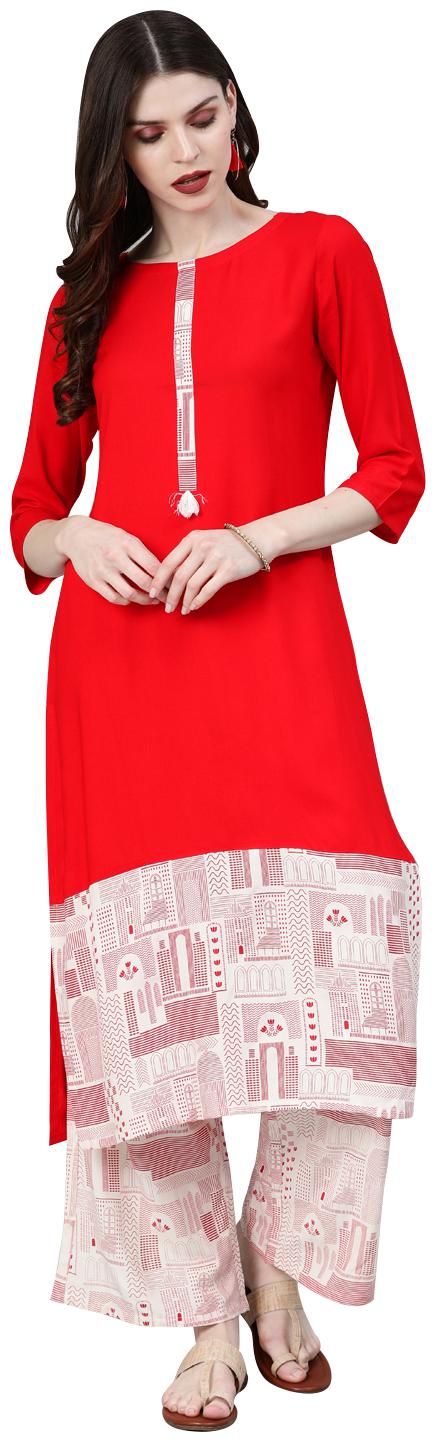 

ZIYAA Women Red Printed Straight Kurta With Palazzo