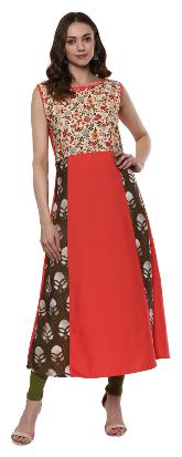 

Ziyaa Women s Multi Colour Sleeveless Crepe Flared Kurta