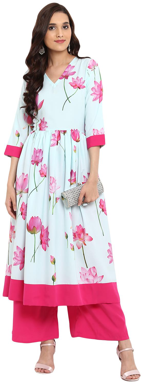 

Ziyaa women Pink color Flared Digital Print Kurta Palazzo set
