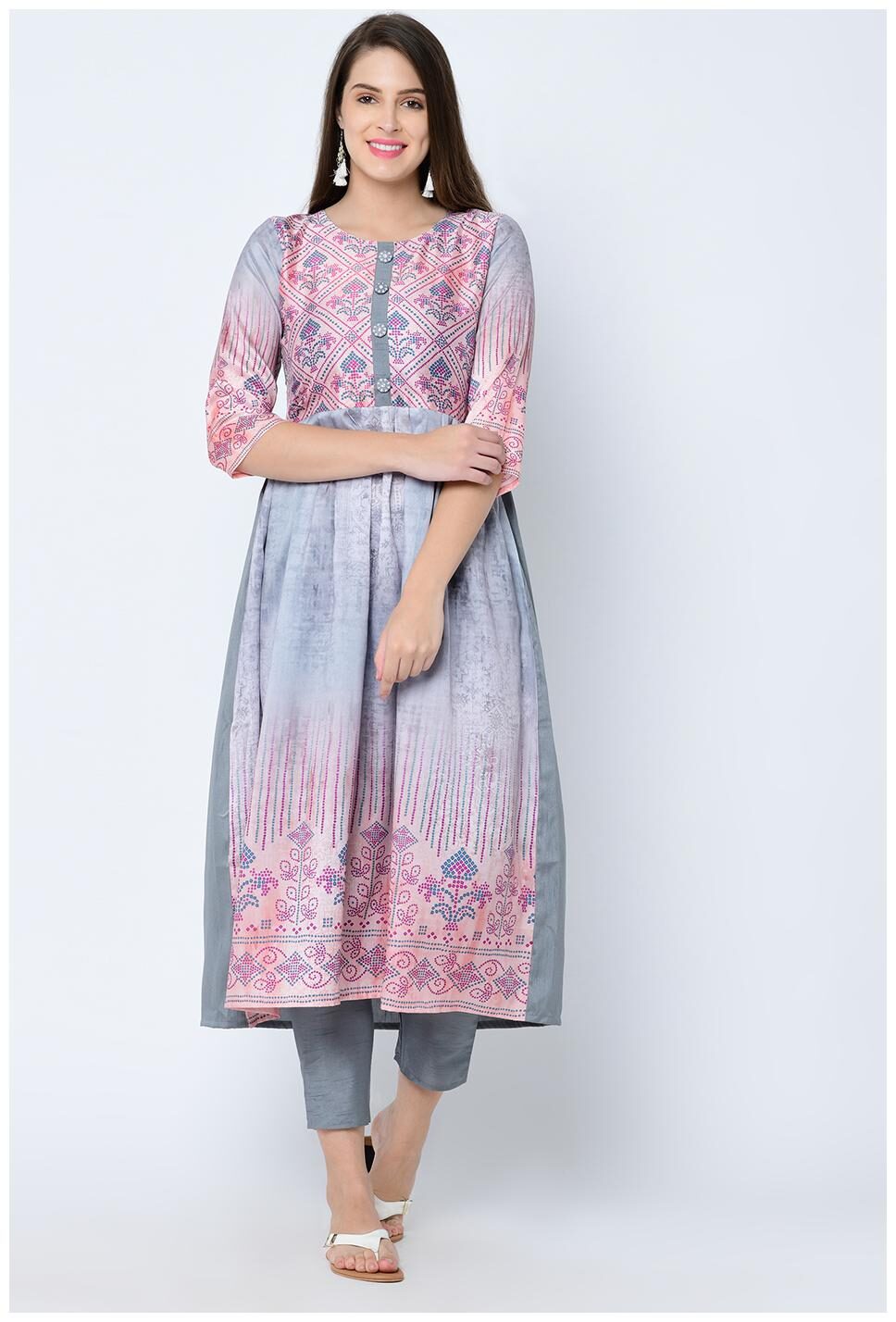 

ZIYAA Women Polyester Bandhani Kurta Grey