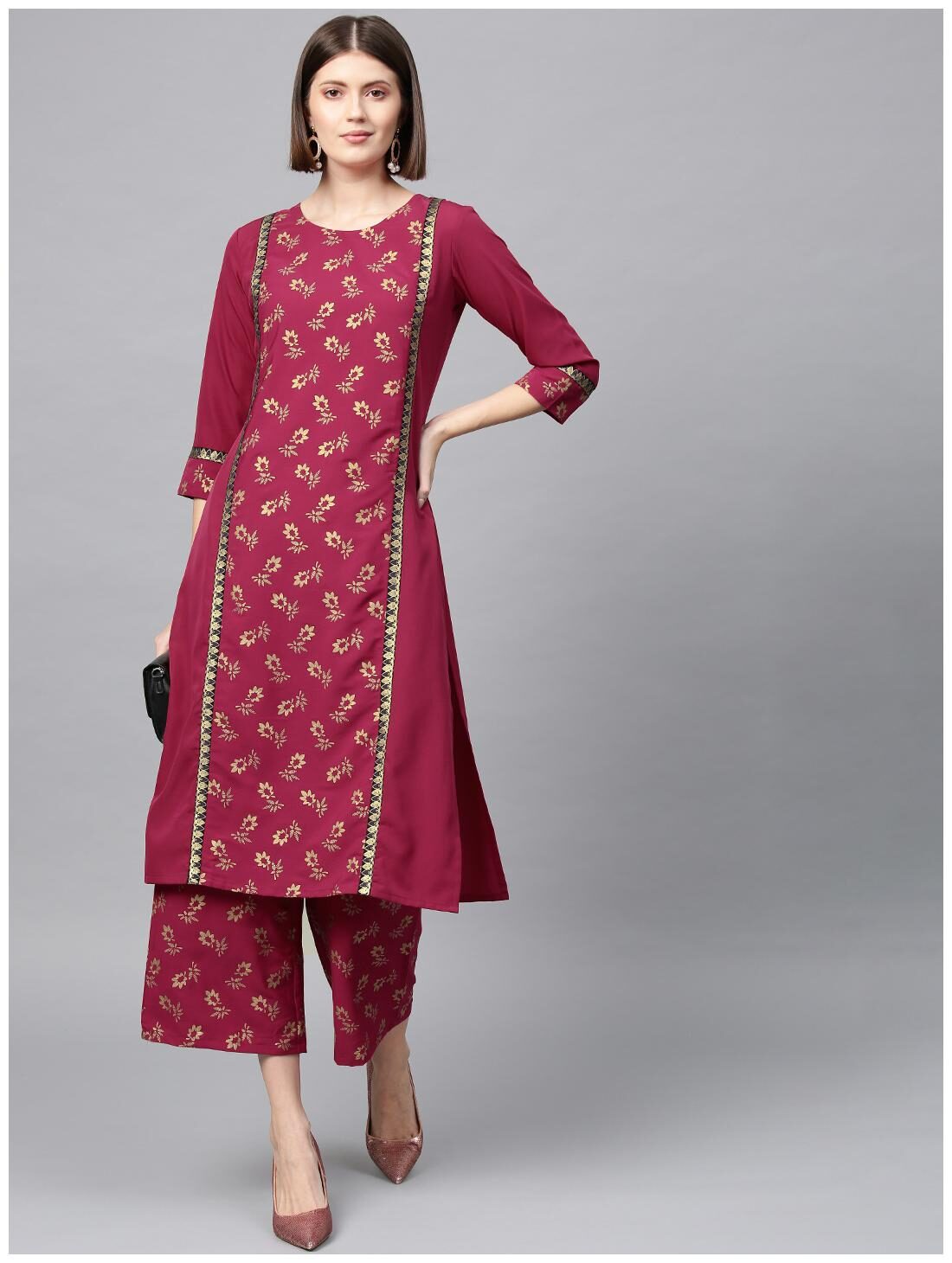 

ZIYAA Women Crepe Floral Pink Kurta With Palazzo