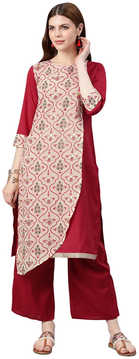 

ZIYAA Women Red Printed Straight Kurta With Palazzo
