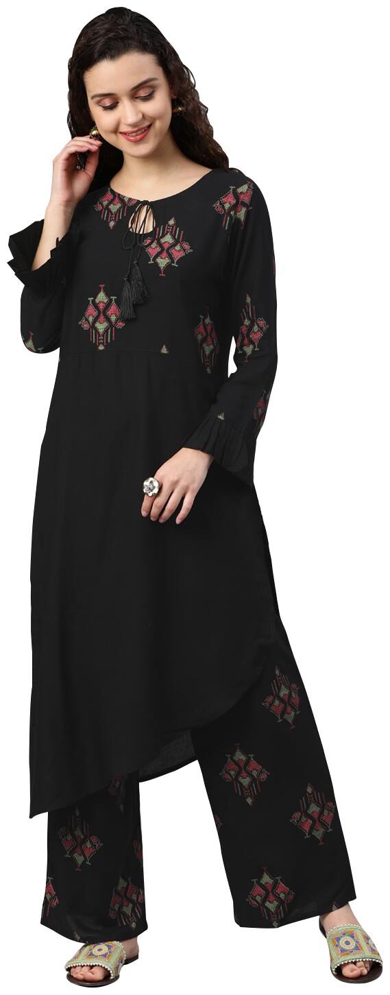 

ZIYAA Women Black Ethnic Motifs Assymetrical Kurta