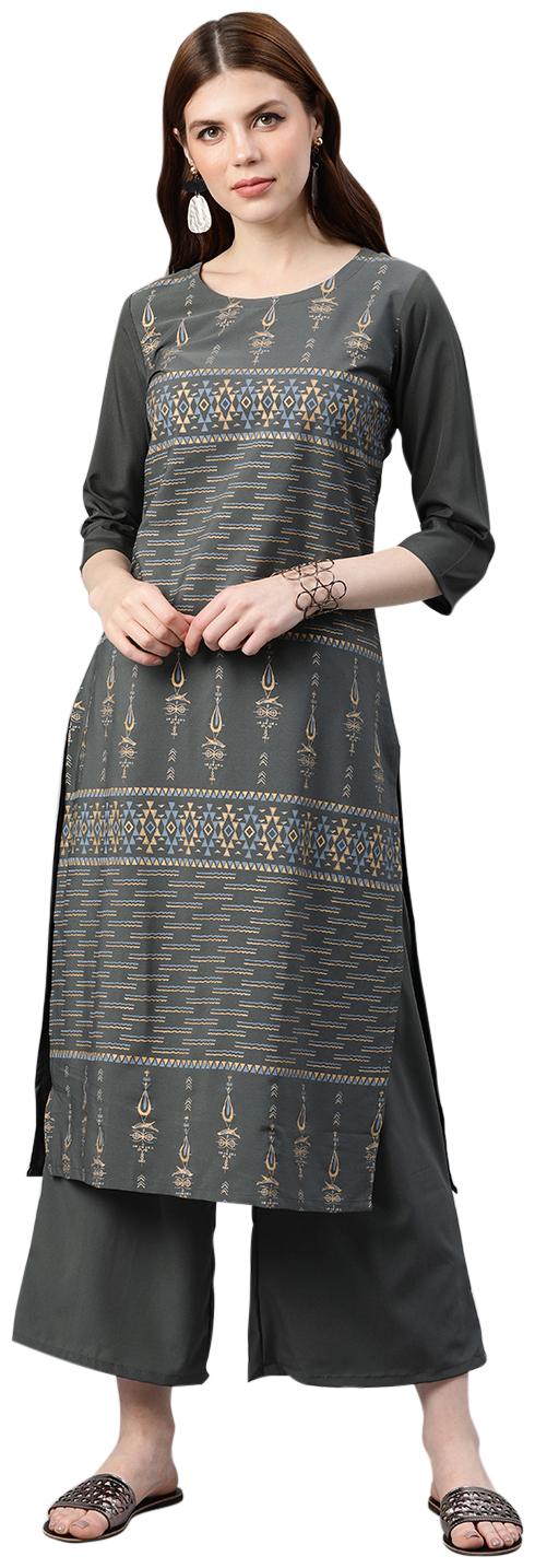 

ZIYAA Women Grey Printed Straight Kurta