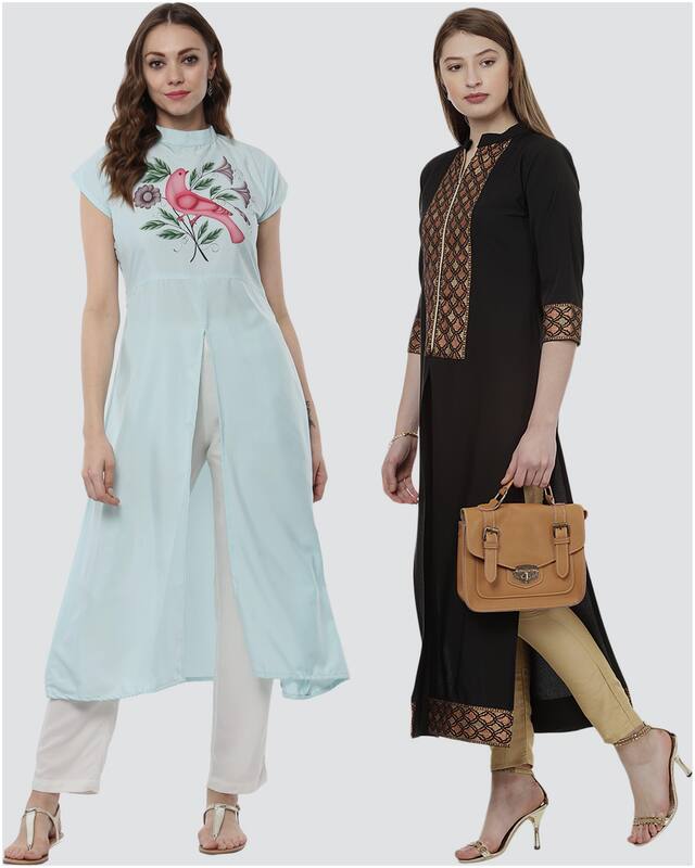 ZIYAA Women Blue & Black Printed Straight Kurta