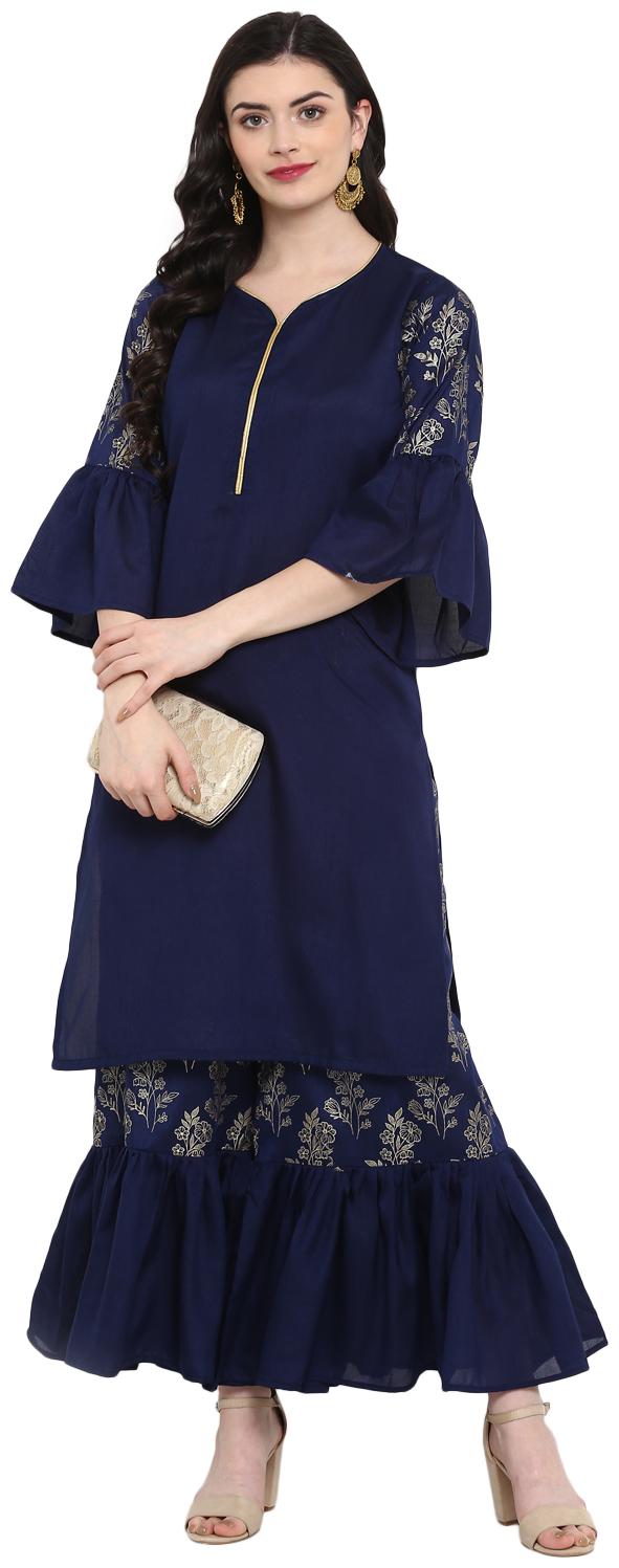 

ZIYAA Women Blue Floral Straight Kurta