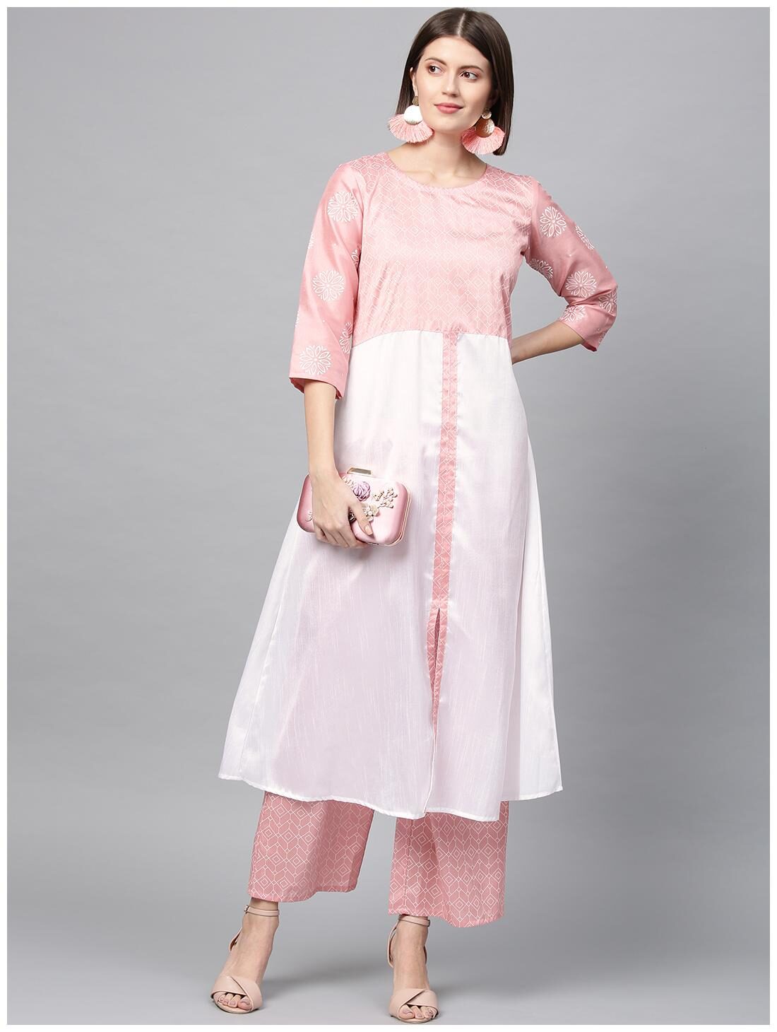 

ZIYAA Women Polyester Floral Pink Kurta With Palazzo