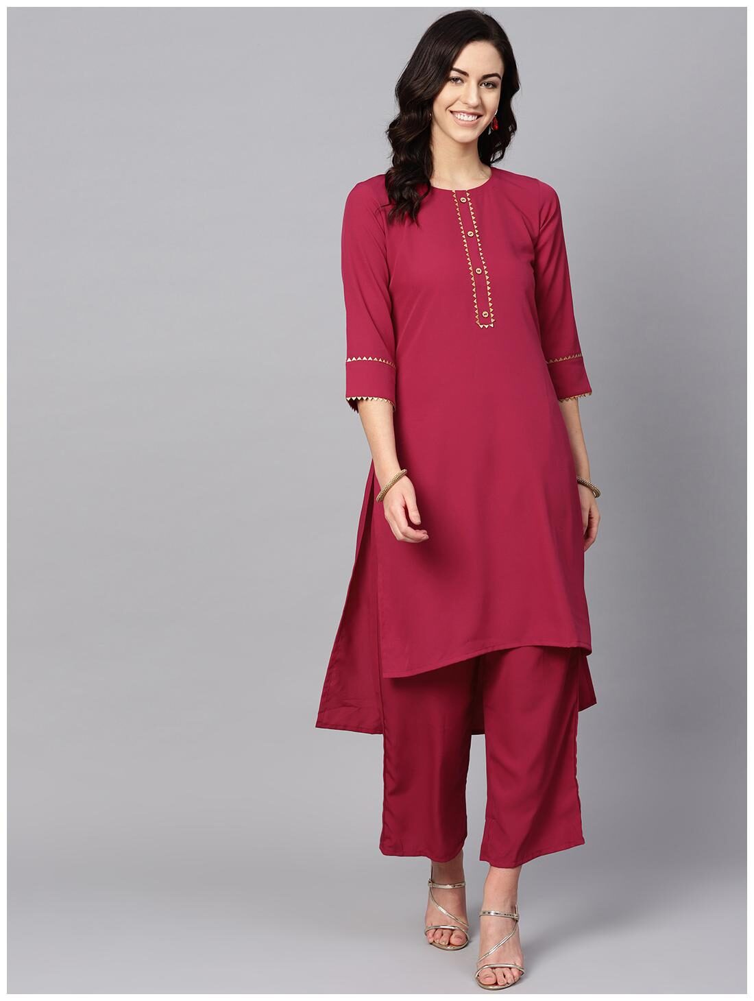 

ZIYAA Women Pink Solid Assymetrical Kurta