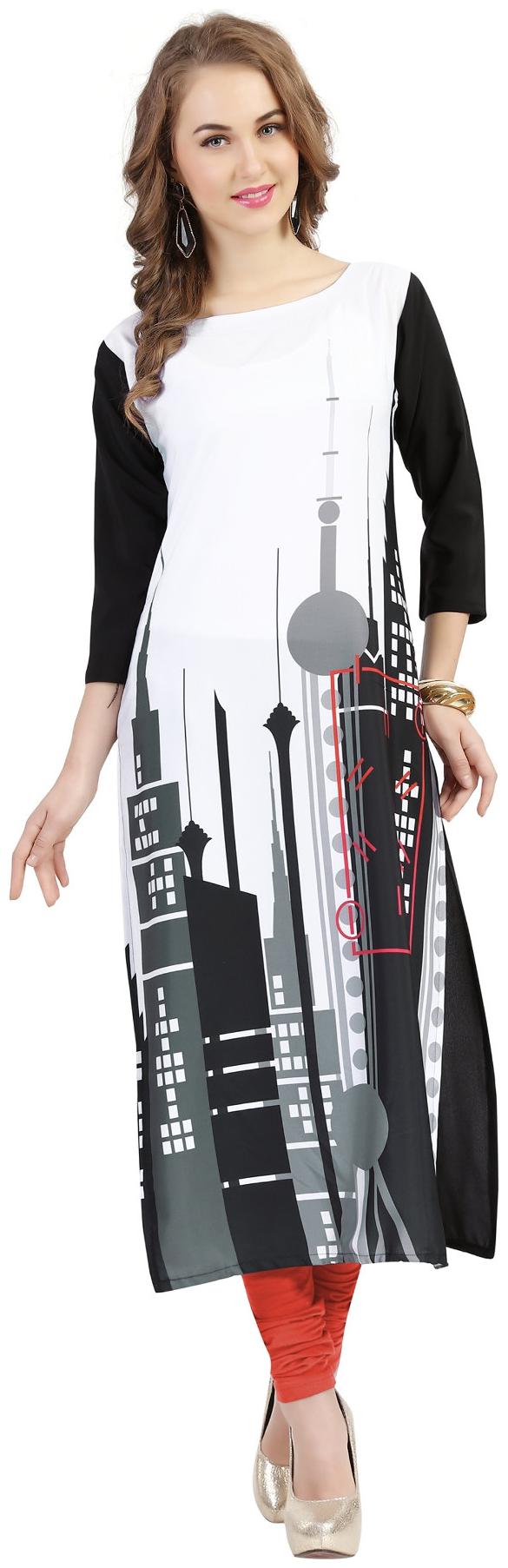 

ZIYAA Women White Abstract Straight Kurta