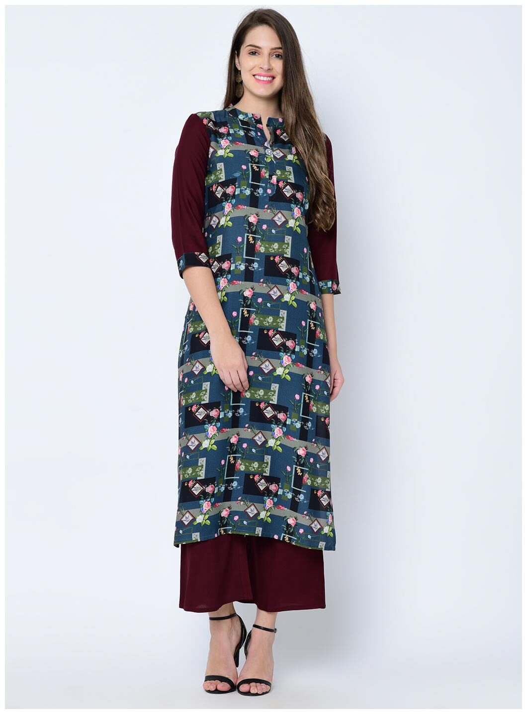 

ZIYAA Women Maroon Printed Straight Kurta