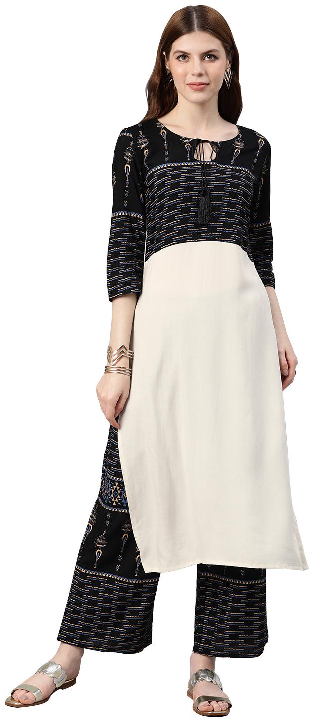 

ZIYAA Women Black Printed Straight Kurta