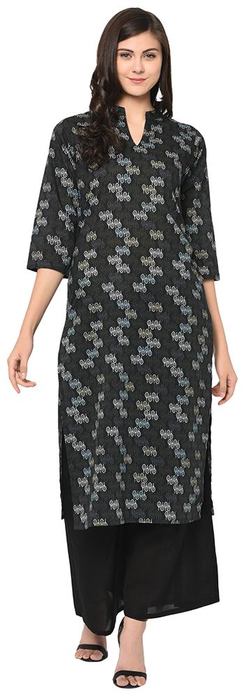 

ZIYAA Women Black Printed Straight Kurta With Palazzo