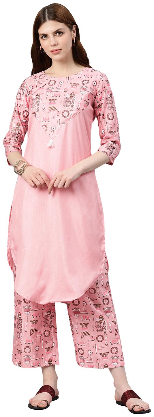 

ZIYAA Women Pink Printed Straight Kurta With Palazzo