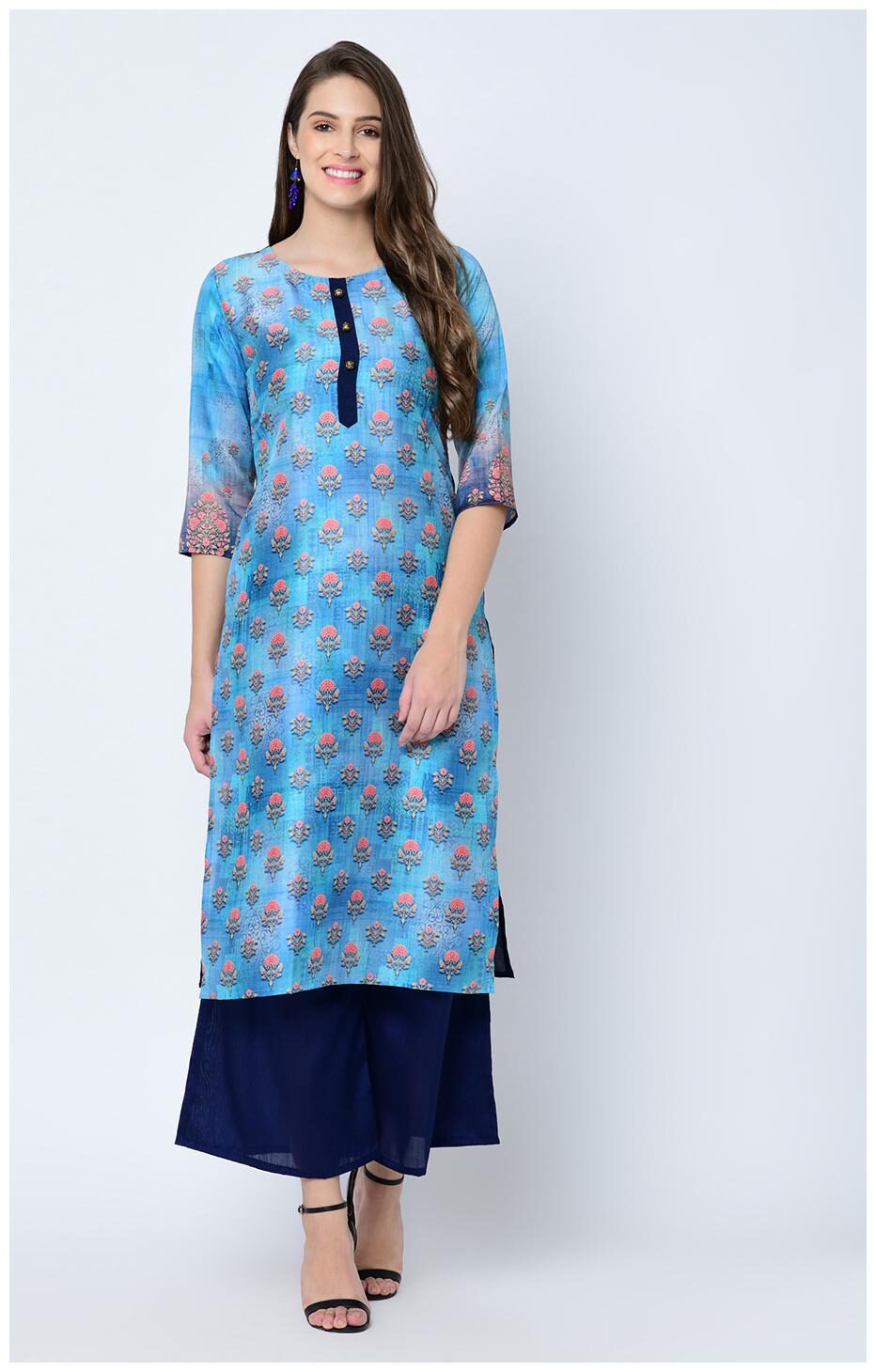 

ZIYAA Women Blue Floral Straight Kurta