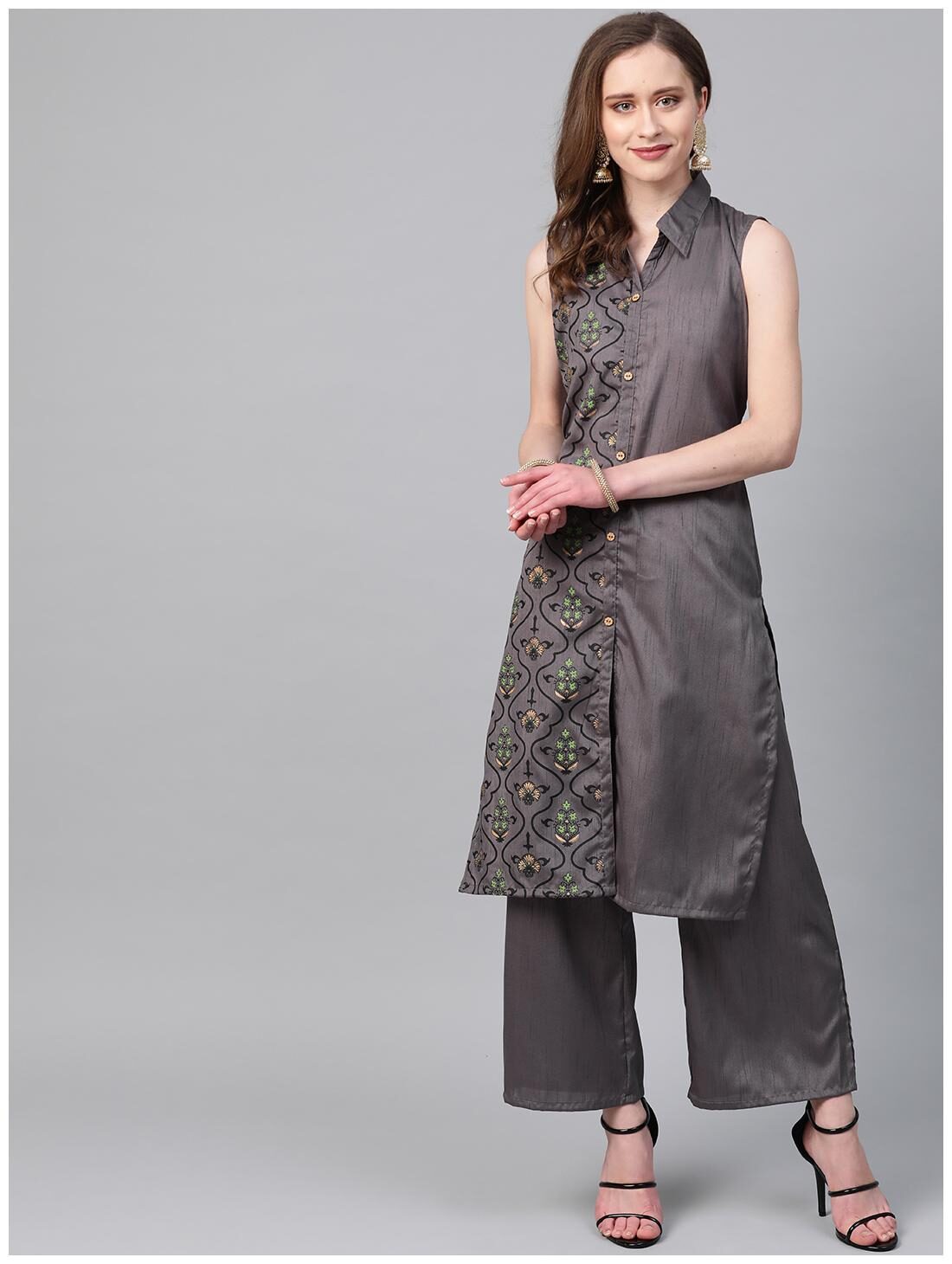 

ZIYAA Women Grey Floral Straight Kurta