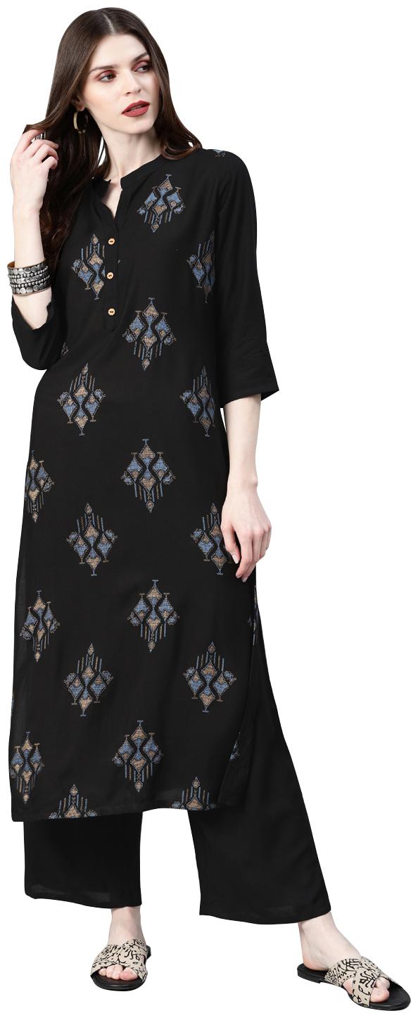 

ZIYAA Women Black Geometric Straight Kurta With Palazzo