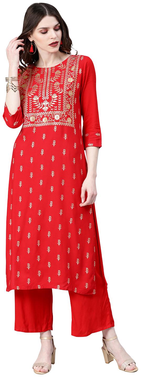 

ZIYAA Women Red Printed Straight Kurta