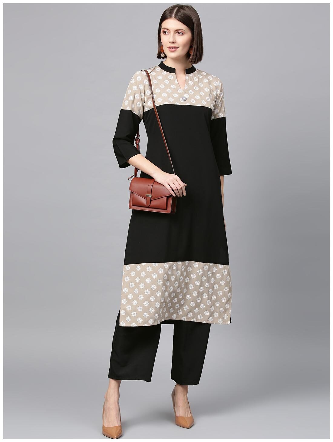 

ZIYAA Women Crepe Floral Black Kurta With Palazzo