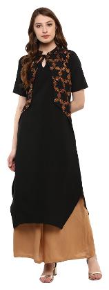 

ZIYAA Women Black Printed Straight Kurta