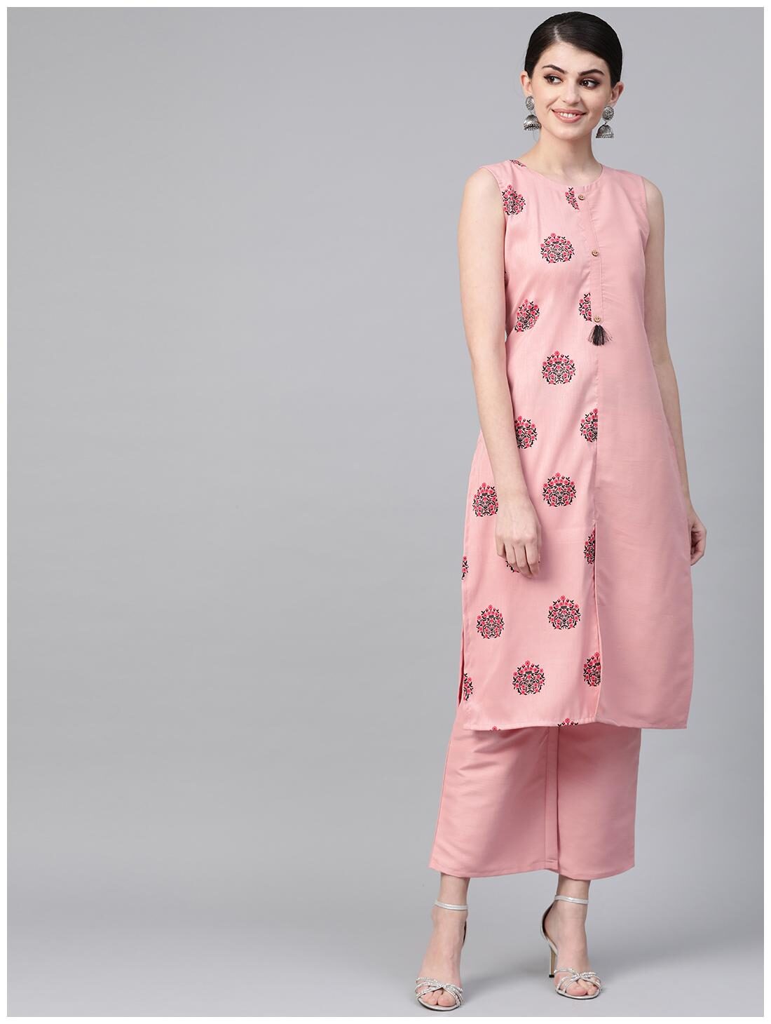 

ZIYAA Women Pink Floral Straight Kurta With Palazzo