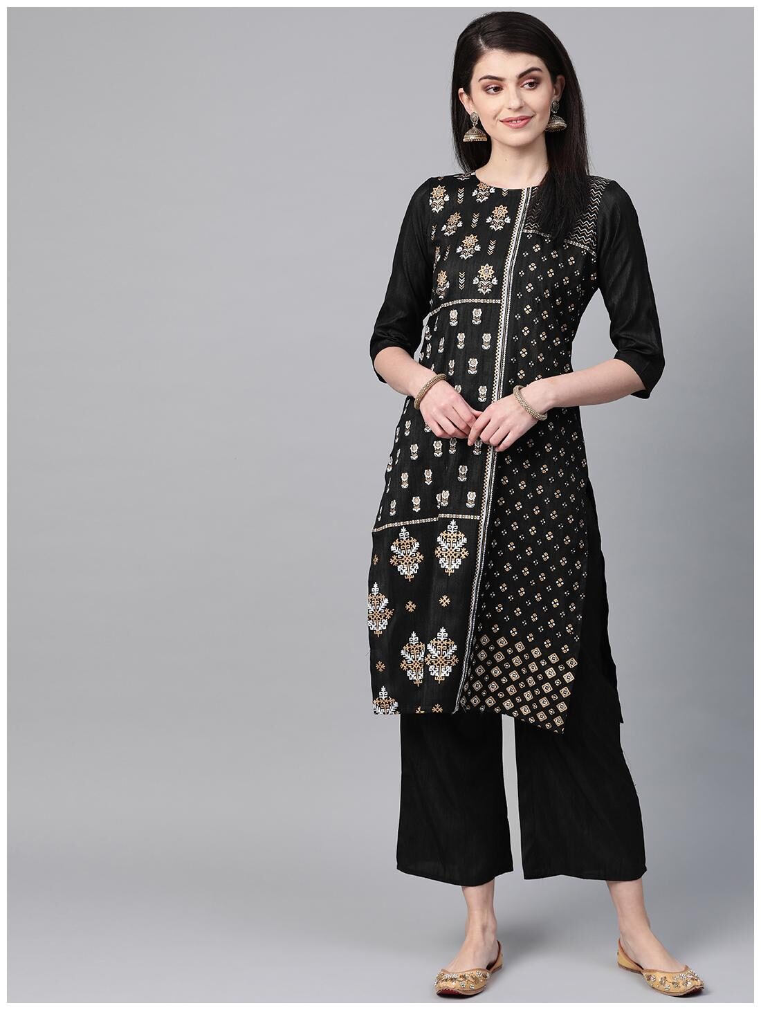 

ZIYAA Women Black Floral Straight Kurta With Palazzo