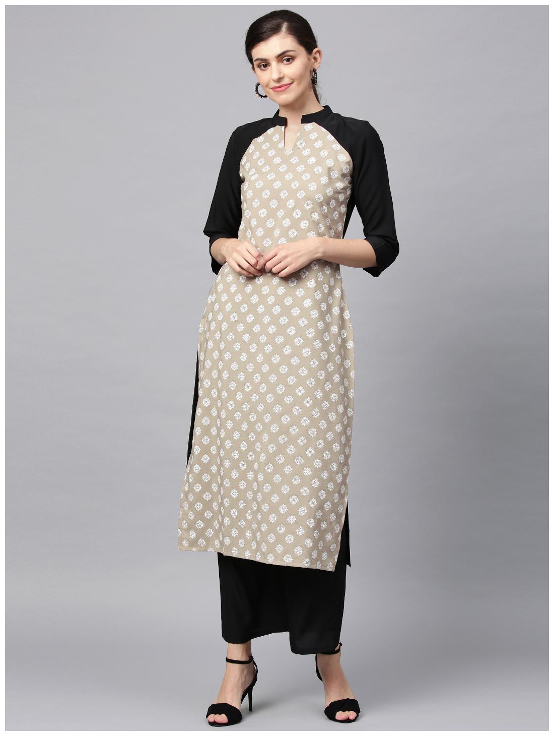 

ZIYAA Women Beige Floral Straight Kurta
