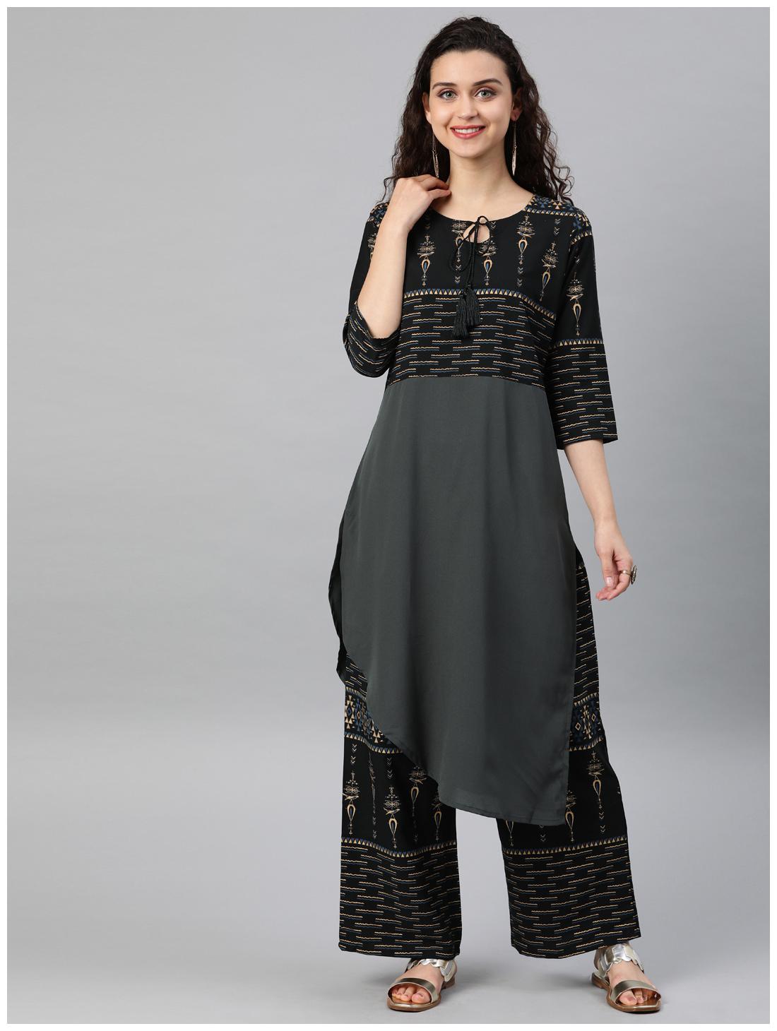 

ZIYAA Women Grey Printed Assymetrical Kurta