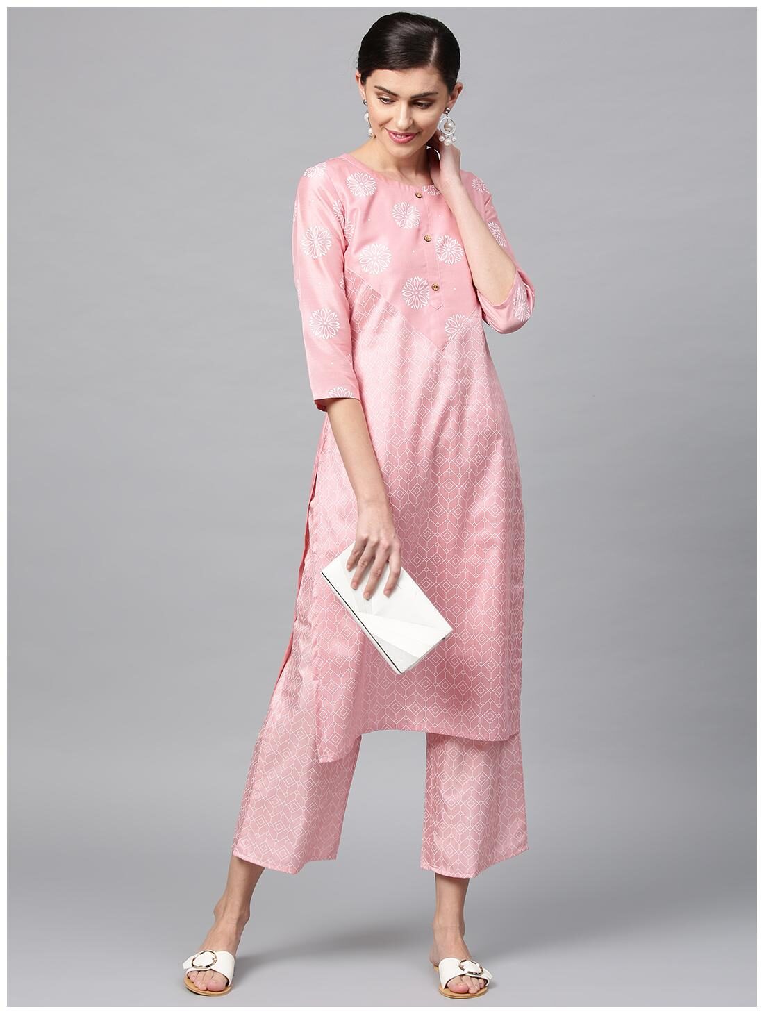 

ZIYAA Women Polyester Floral Pink Kurta With Palazzo
