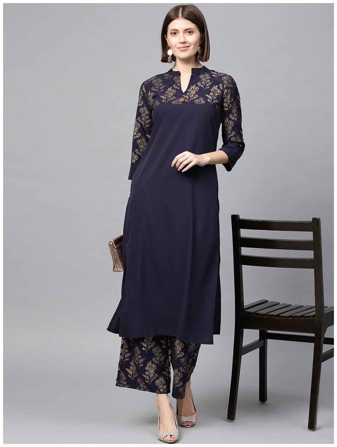 

ZIYAA Women Crepe Floral Blue Kurta With Palazzo