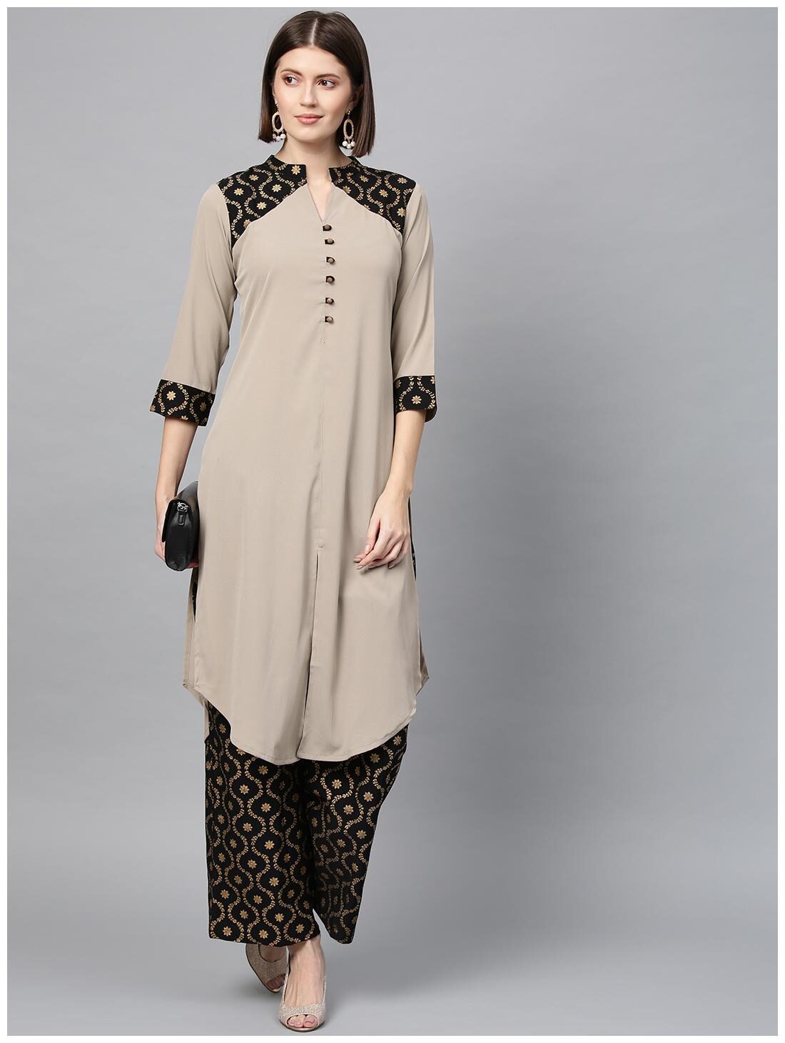 

ZIYAA Women Crepe Floral Beige Kurta With Palazzo