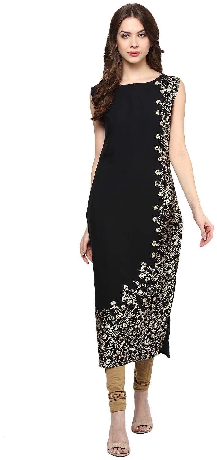 

ZIYAA Women Black Floral Straight Kurta