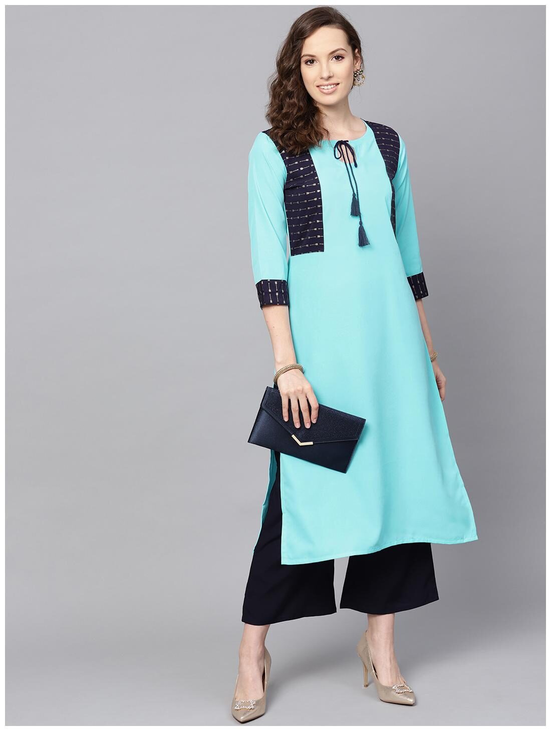 

ZIYAA Women Blue Solid Straight Kurta