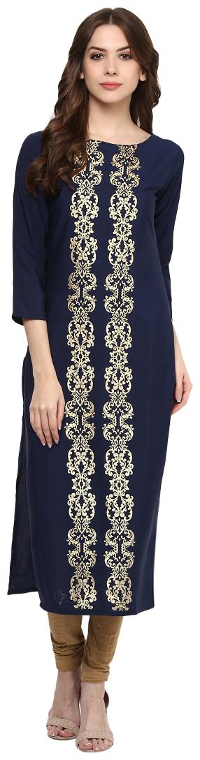 

ZIYAA Women Blue Floral Straight Kurti