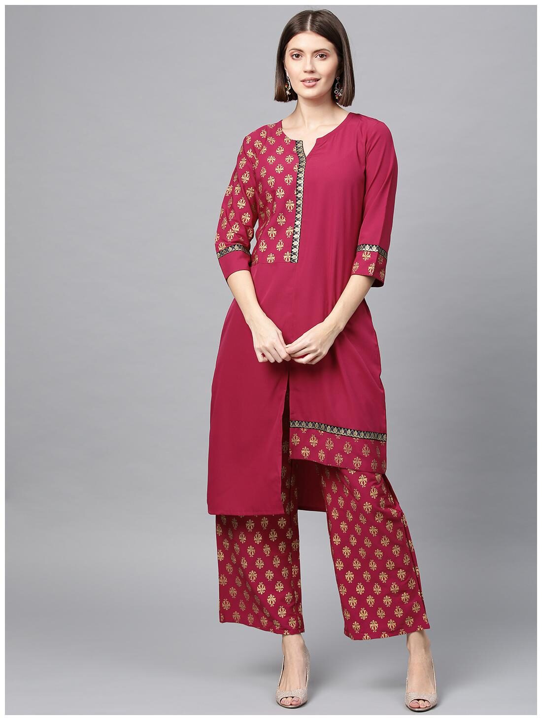 

ZIYAA Women Crepe Floral Pink Kurta With Palazzo