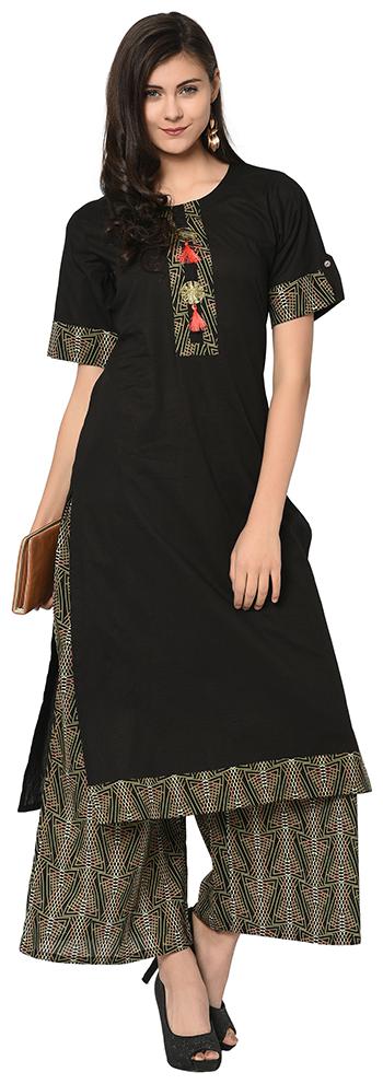 

ZIYAA Women Black Printed Straight Kurta
