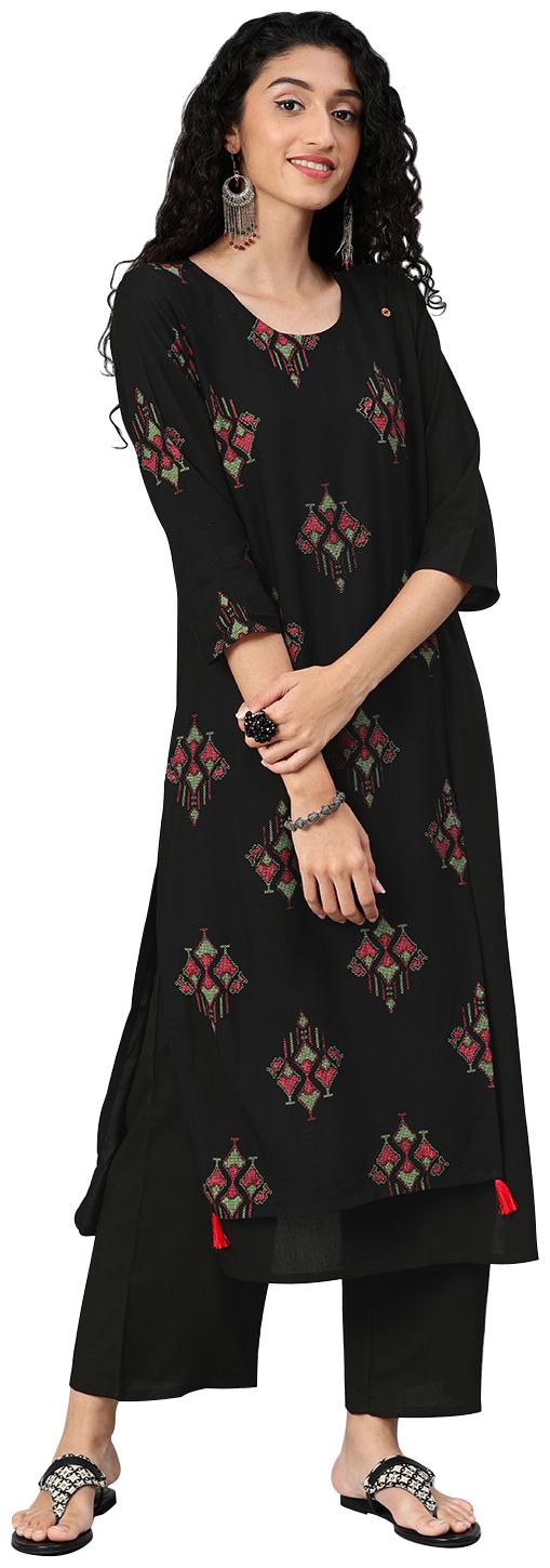 

ZIYAA Women Black Geometric Straight Kurta