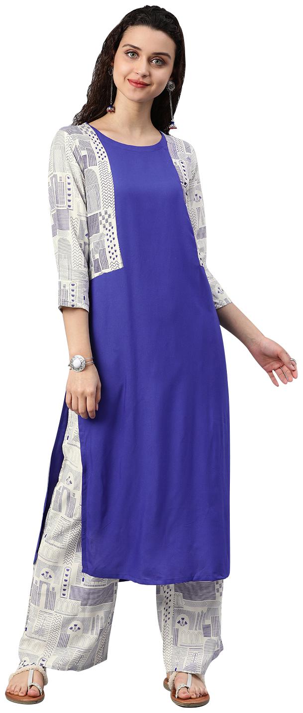 

ZIYAA Women Blue Printed Straight Kurta With Palazzo
