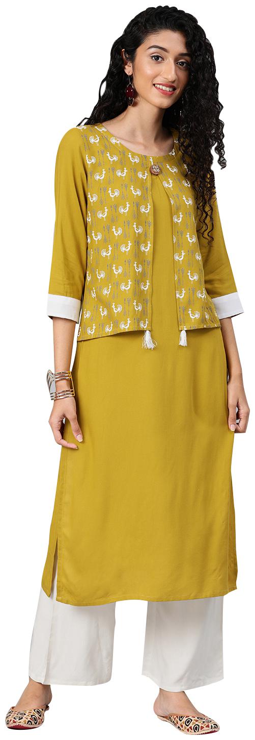 

ZIYAA Women Yellow Printed Straight Kurta With Palazzo