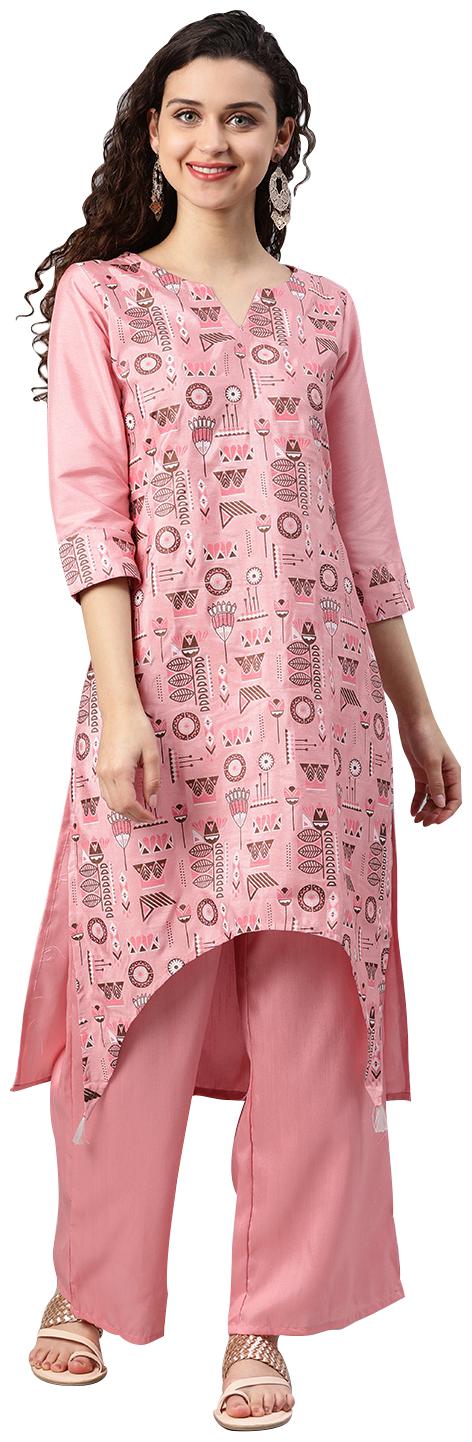 

ZIYAA Women Pink Printed Straight Kurta