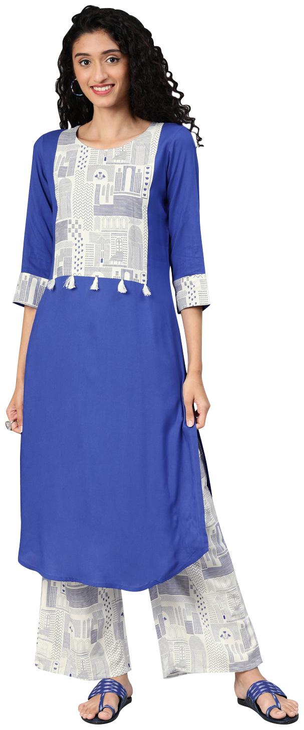 

ZIYAA Women Blue Geometric Straight Kurta