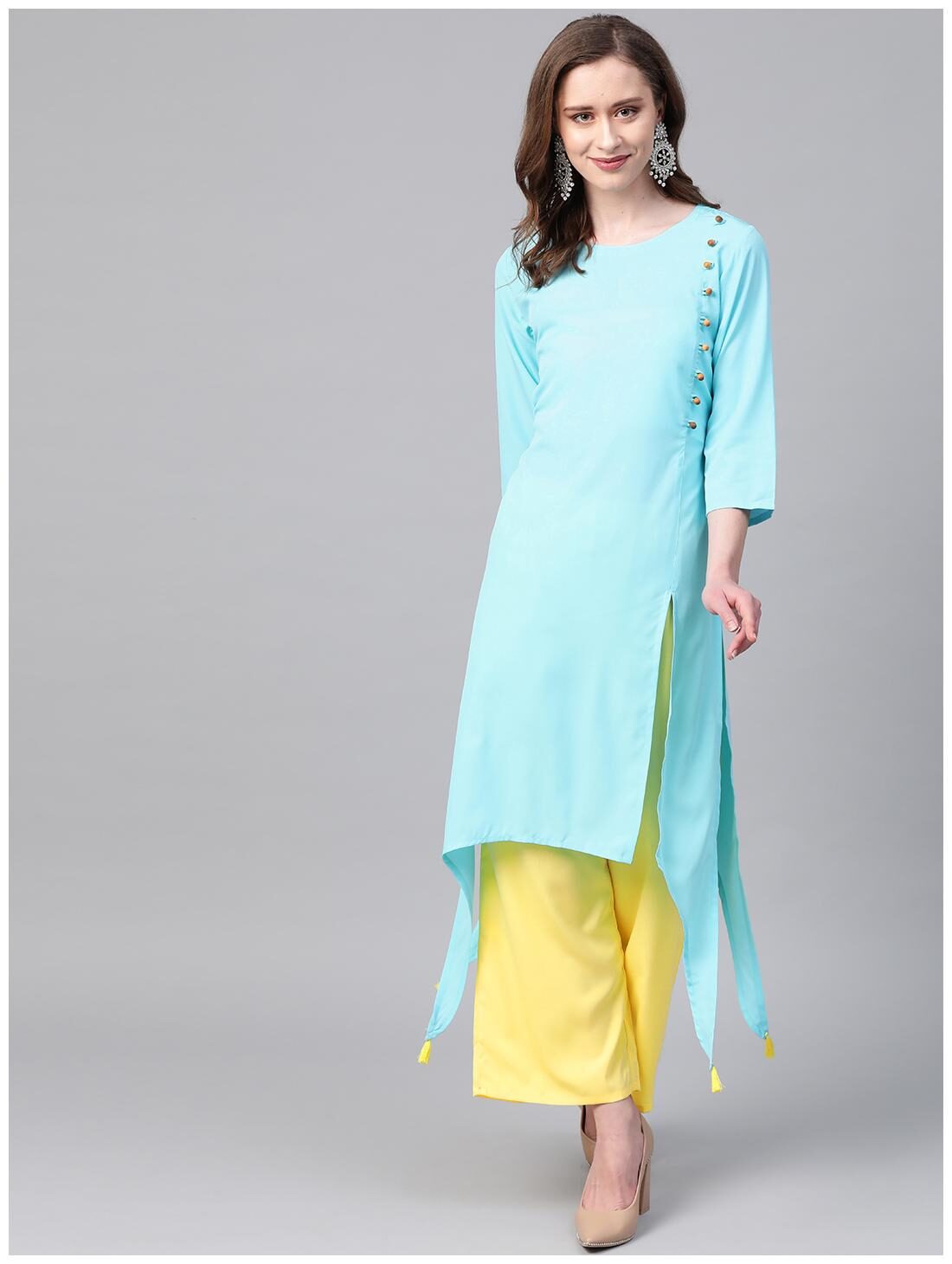 

ZIYAA Women Blue Solid Straight Kurta With Palazzo