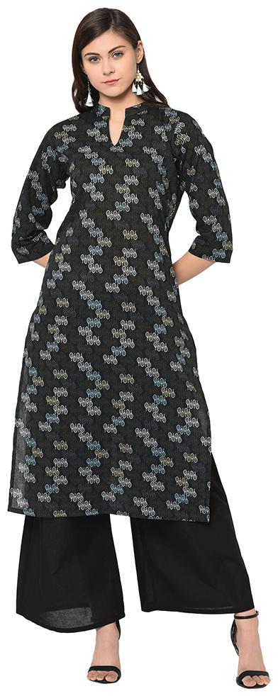 

ZIYAA Women Black Printed Straight Kurta With Palazzo
