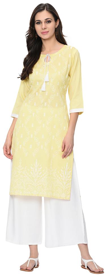 

Ziyaa Women Polyester Floral Kurta With Palazzo (Yellow White)
