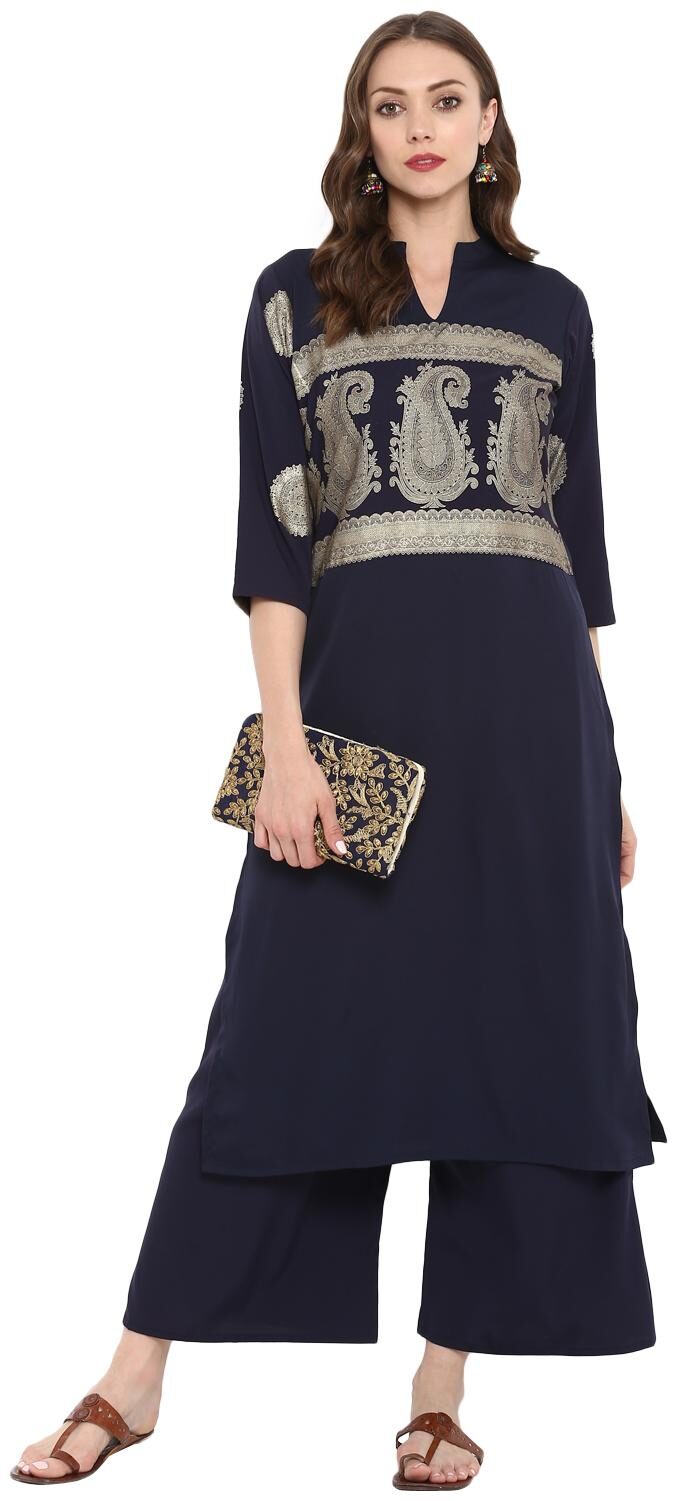 

ZIYAA Women Blue Ethnic Motifs Straight Kurta