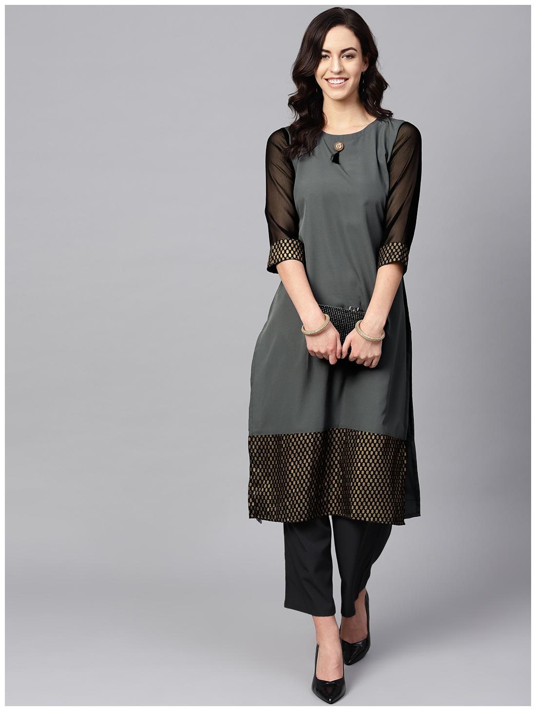 

ZIYAA Women Crepe Ethnic Motifs Grey Kurta With Palazzo