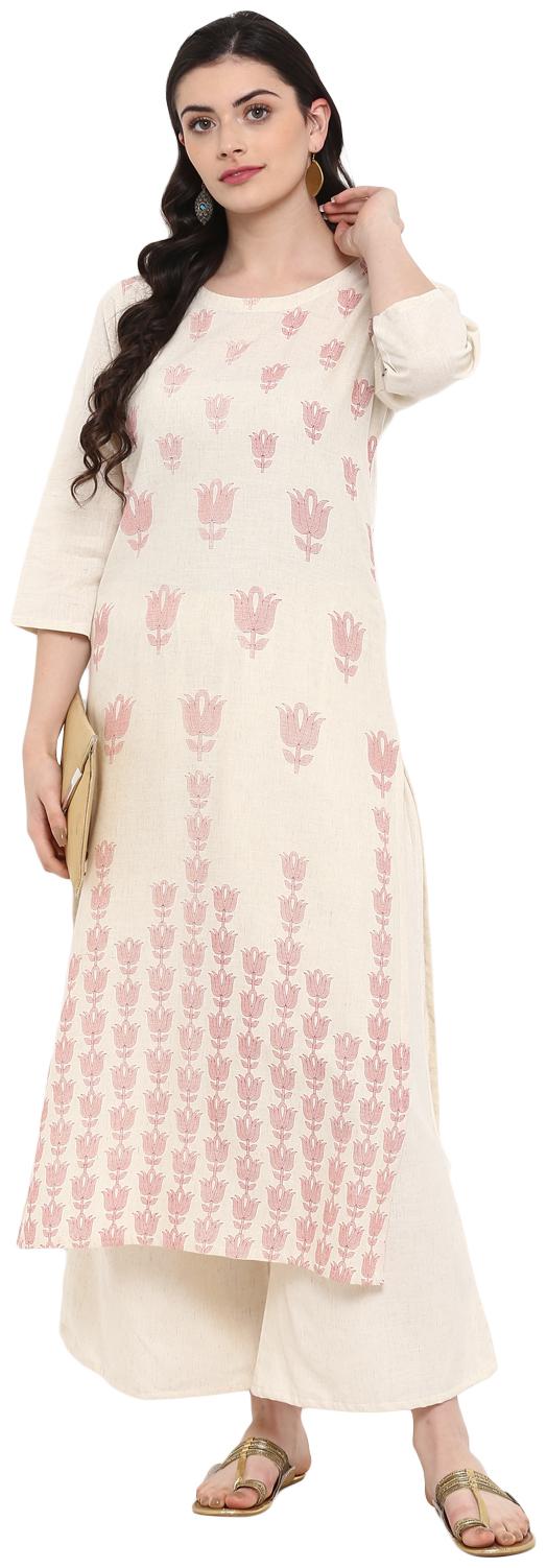 

ZIYAA Women White Floral Straight Kurta