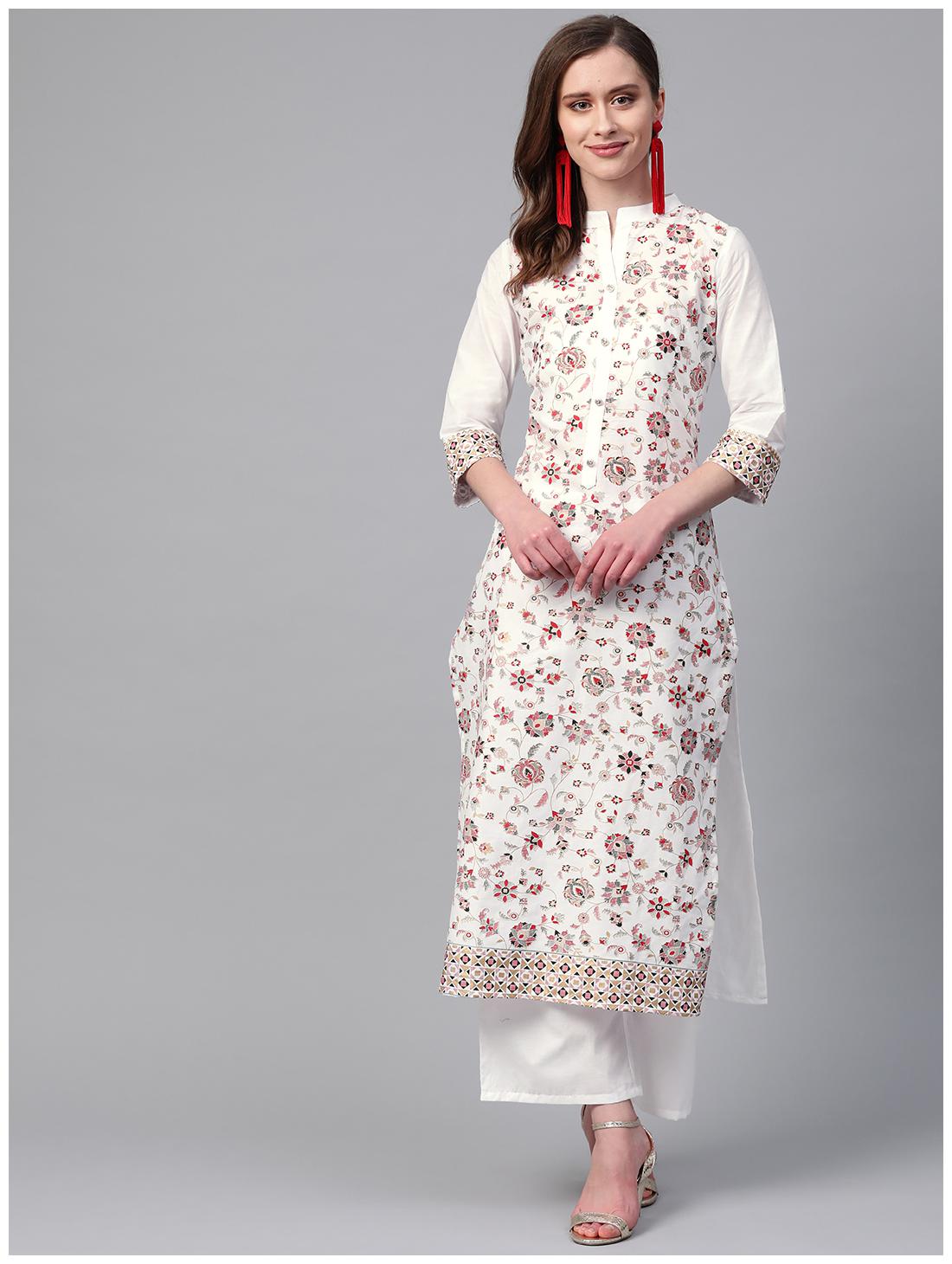 

ZIYAA Women White Floral Straight Kurta