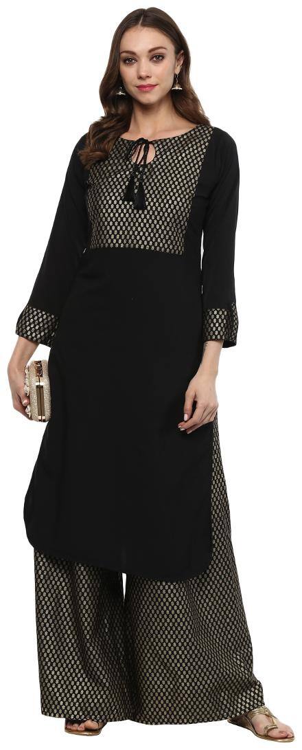 ZIYAA Women Black Solid Straight Kurta