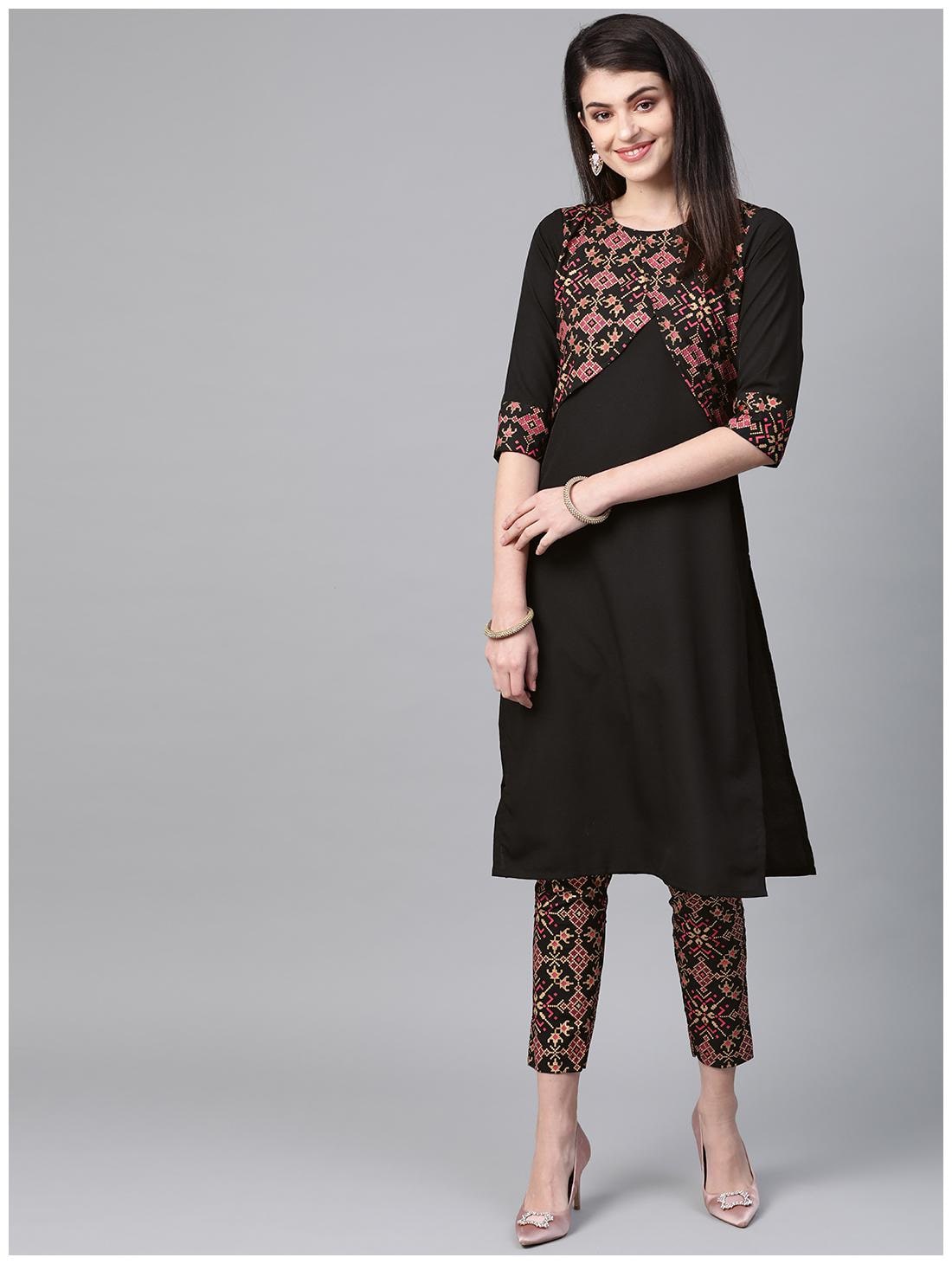 

ZIYAA Women Black Geometric Straight Kurta